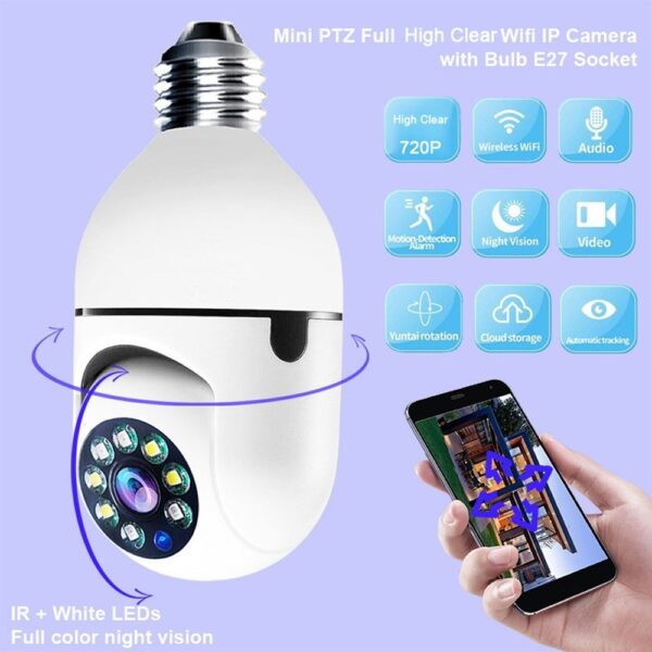 1080P Full HD Wireless LED PTZ IP Bulb Camera With NIGHT VISION - Image 2