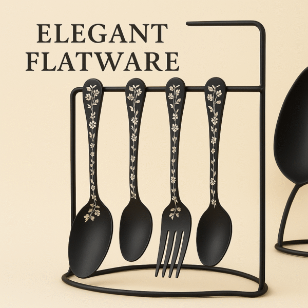 Black coated 29 pieces Steen less steel cutlery set - Image 3