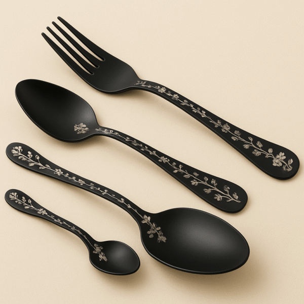 Black coated 29 pieces Steen less steel cutlery set - Image 2